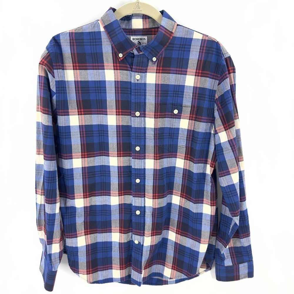 Bonobos Button Down Shirt Mens Medium Standard Fit Plaid Preppy Cotton Office
